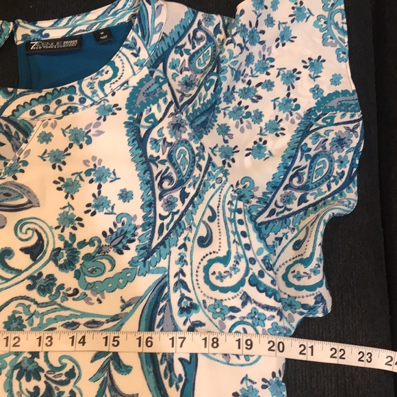 7th Avenue NY&C Blue Floral Paisley Mixed Media Short Sleeve Blouse-Size M - Picture 9 of 13